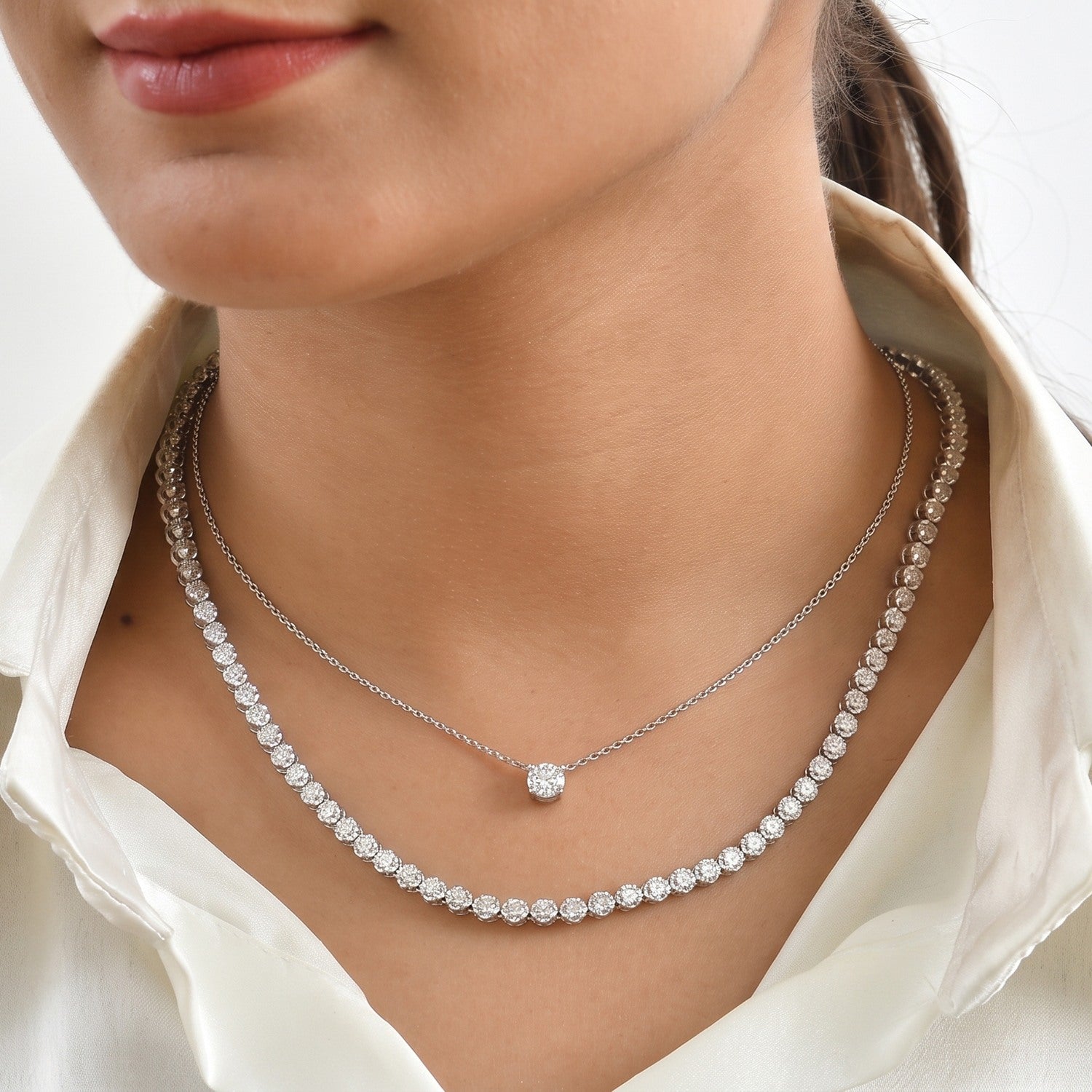 EverTrue Halskette mit weißen Diamantakzenten, 50cm, Messing mit Platin E-Beschichtung
