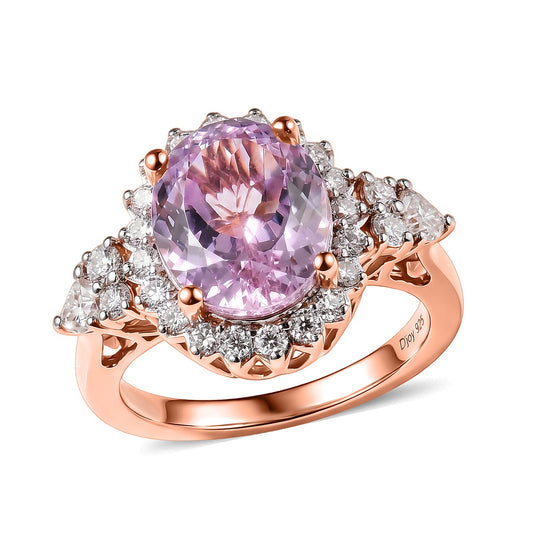 D'Joy AA Martha Rocha Kunzite, Moissanit Ring 925 Silber 750 Roségold vermeil (Größe 19.00) ca. 5,25 ct