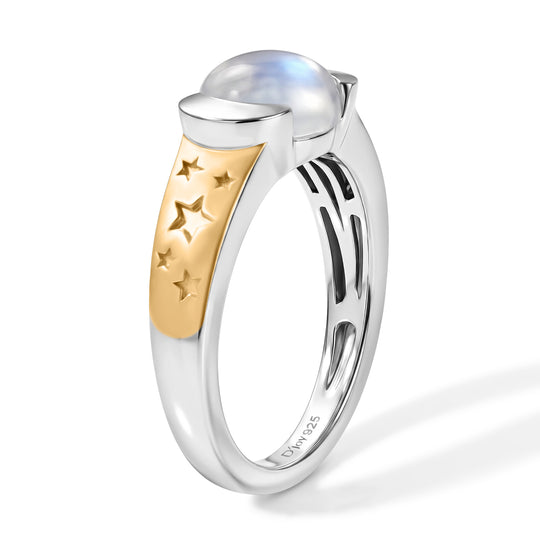 D'Joy Regenbogen Mondstein Ring 925 Silber Platiniert und vergoldet (Größe 21.00) ca. 2,49 ct