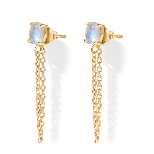 D'Joy Regenbogen Mondstein Ohrringe 925 Silber Gold ca. 1.16 ct