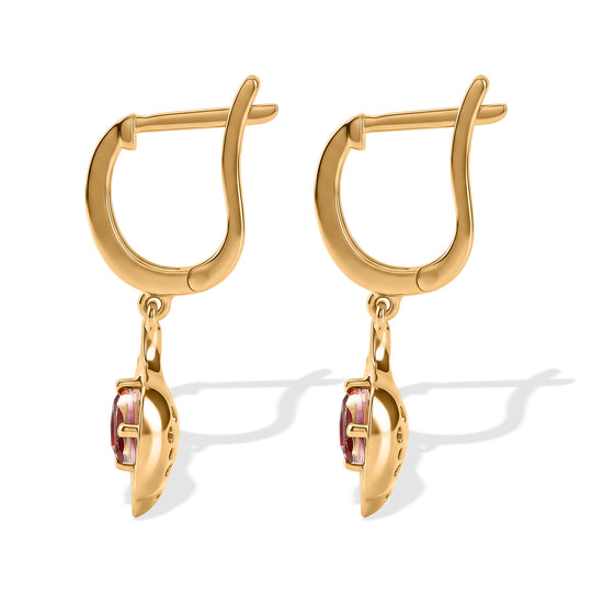 EverTrue Rubin Feuer Triplett Quarz Ohrringe, 950 Kupfer mit Gelbgold E-Beschichtung - 2,26 ct.
