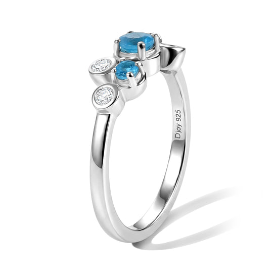 D'Joy Neon Apatit und Moissanit Ring, 925 Silber platiniert - 0,56 ct.