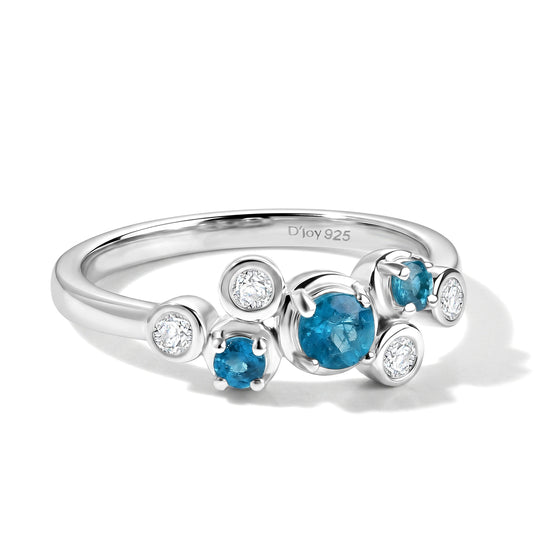 D'Joy Neon Apatit und Moissanit Ring, 925 Silber platiniert - 0,56 ct.