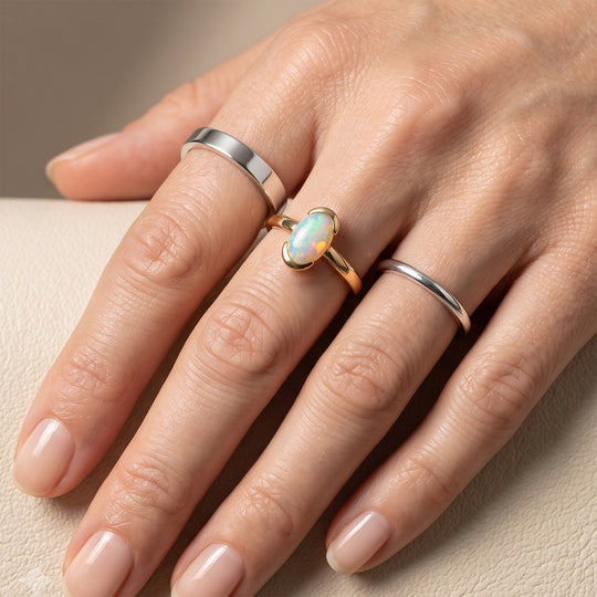 D'Joy AA Natürlicher, äthiopischer Welo Opal Ring 925 Silber 750 Vergoldet (Größe 18.00) ca. 0,96 ct