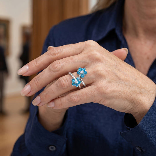D'Joy Neon Apatit und Moissanit floraler Bypass Ring, 925 Silber platiniert - 0,87 ct.