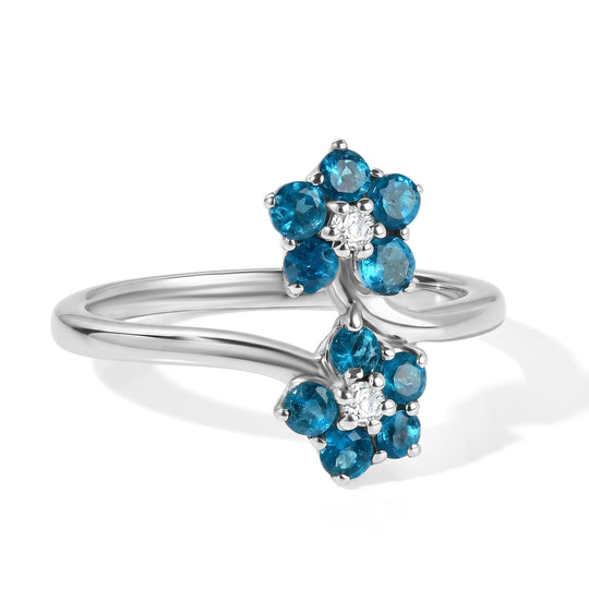 D'Joy Neon Apatit und Moissanit floraler Bypass Ring, 925 Silber platiniert - 0,87 ct.