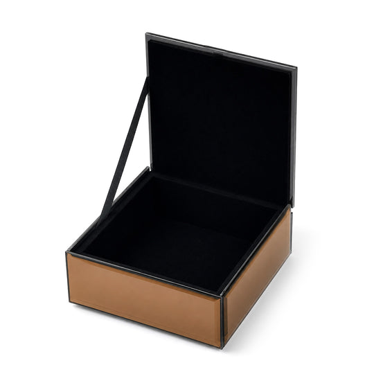 Schmuckkästchen in Spiegeloptik mit facettiertem Zierknauf, 10 x 10 x 4,5 cm, Kupferfarben
