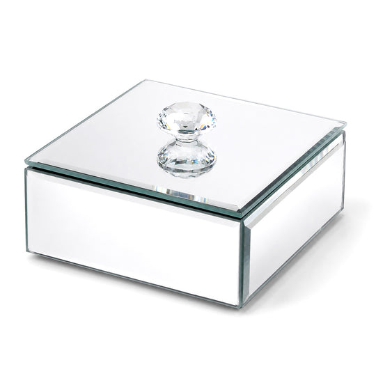 Schmuckkästchen in Spiegeloptik mit facettiertem Zierknauf, 10 x 10 x 4,5 cm, Kupferfarben