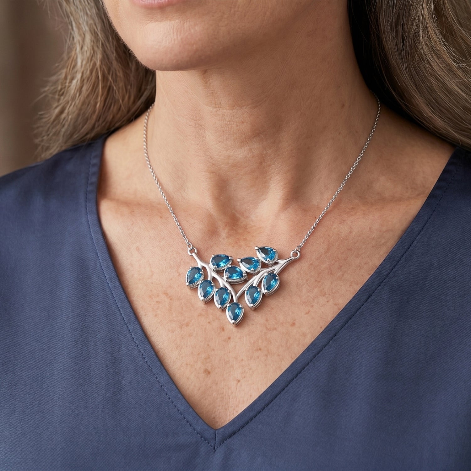 D'Joy Neon Apatit 50cm Halskette, 925 Silber rhodiniert - 3,95 ct.