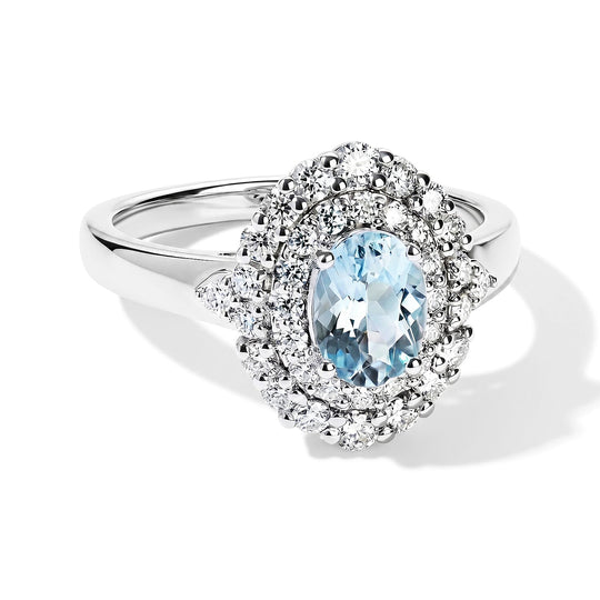 D'Joy AA Santamaria Aquamarin, Moissanit Ring 925 Silber Rhodiniert (Größe 18.00) ca. 1,31 ct