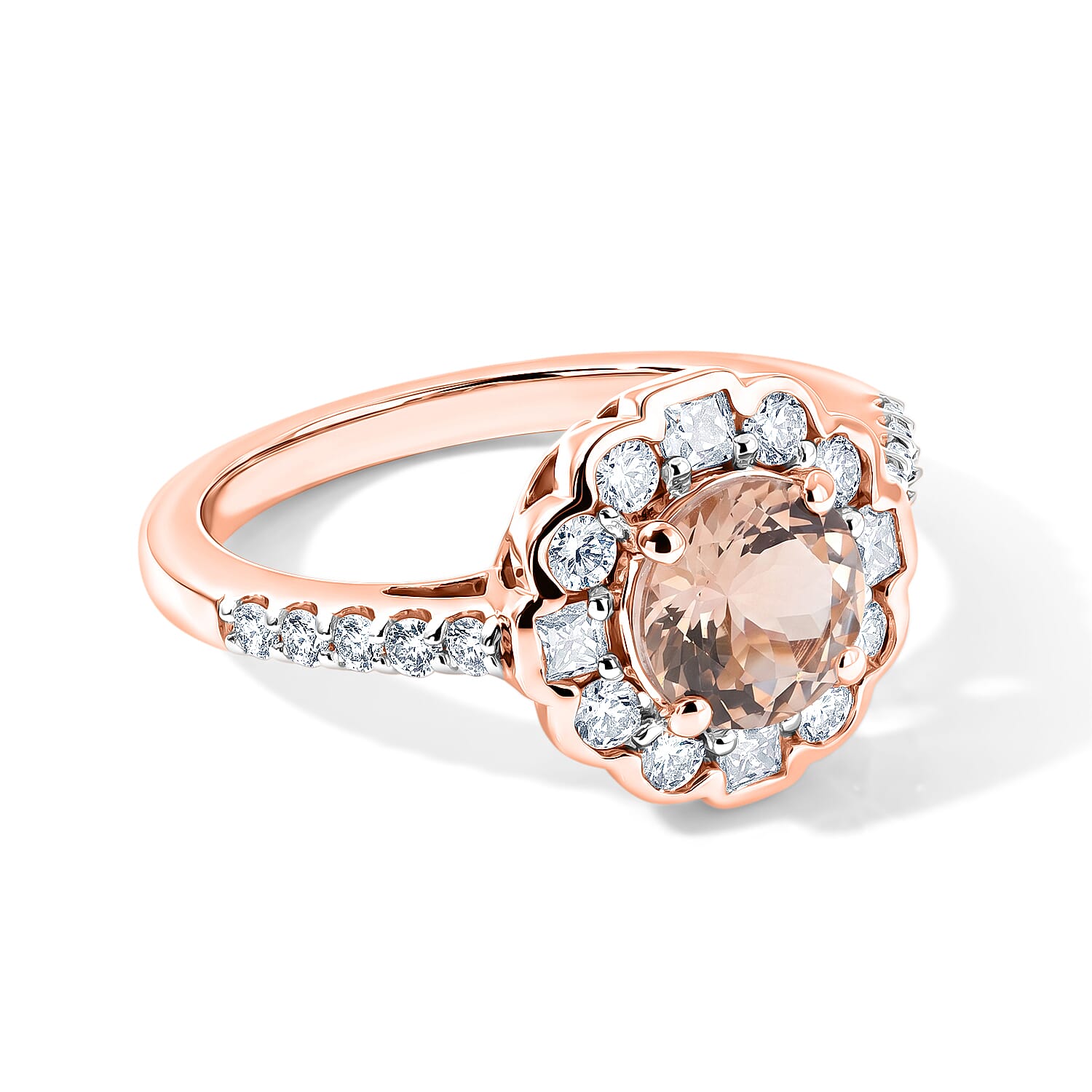 D'Joy AAA Morganit, Moissanit Ring 925 Silber 750 Roségold vermeil (Größe 17.00) ca. 1,57 ct