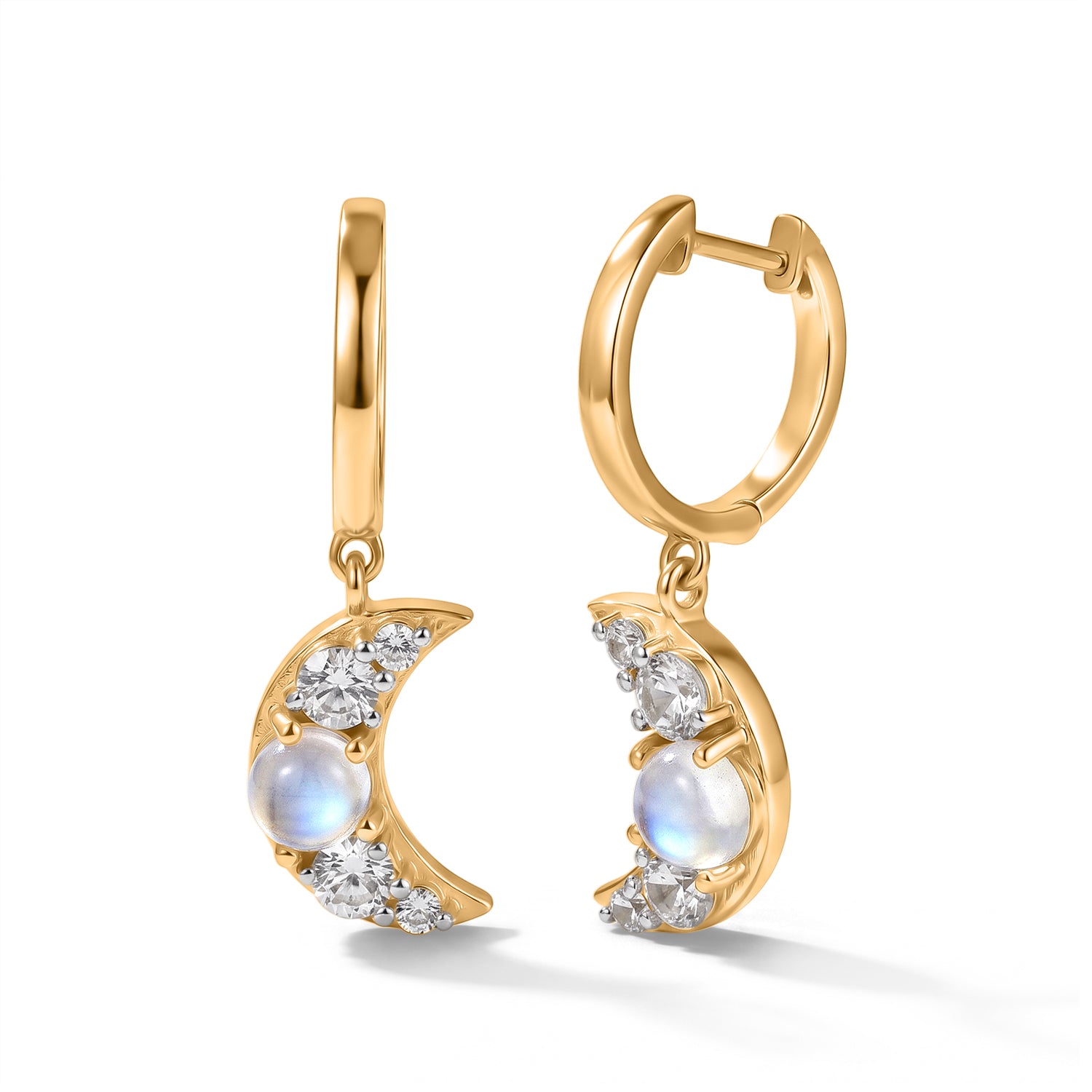 D'Joy Regenbogen Mondstein, Weißer Zirkon Ohrringe 925 Silber Gold ca. 2.43 ct
