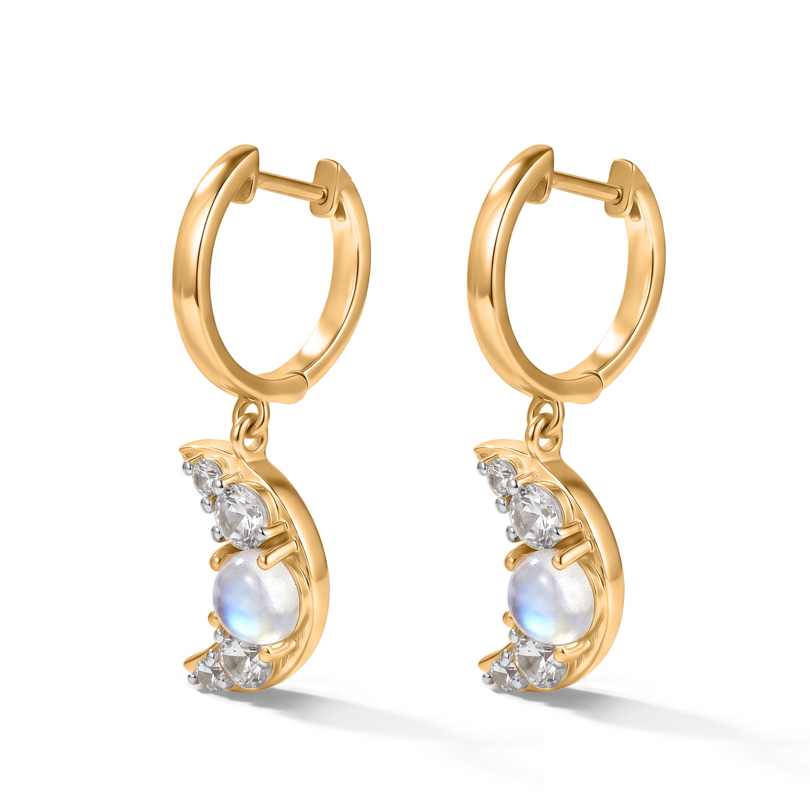 D'Joy Regenbogen Mondstein, Weißer Zirkon Ohrringe 925 Silber Gold ca. 2.43 ct