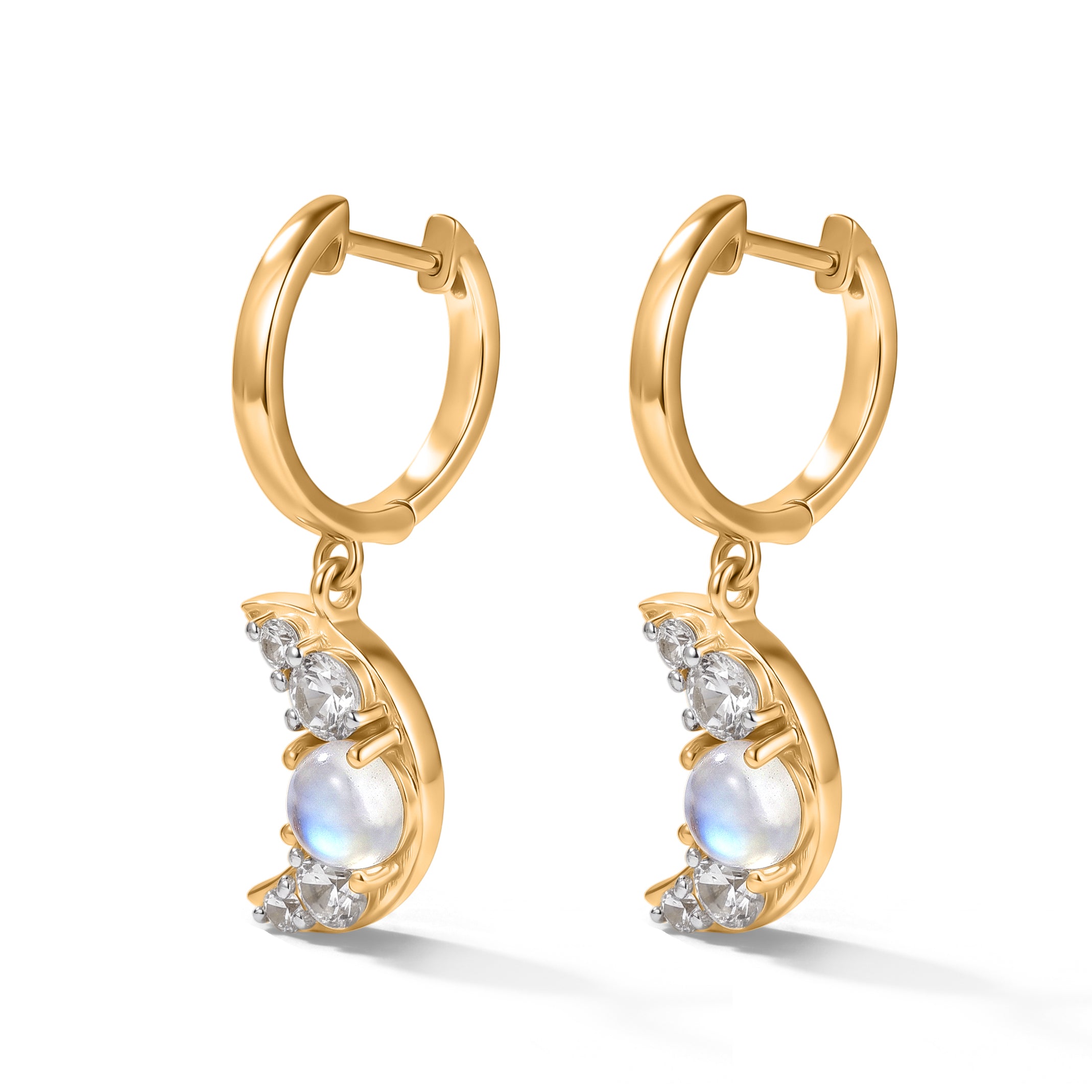D'Joy Regenbogen Mondstein, Weißer Zirkon Ohrringe 925 Silber Gold ca. 2,43 ct.