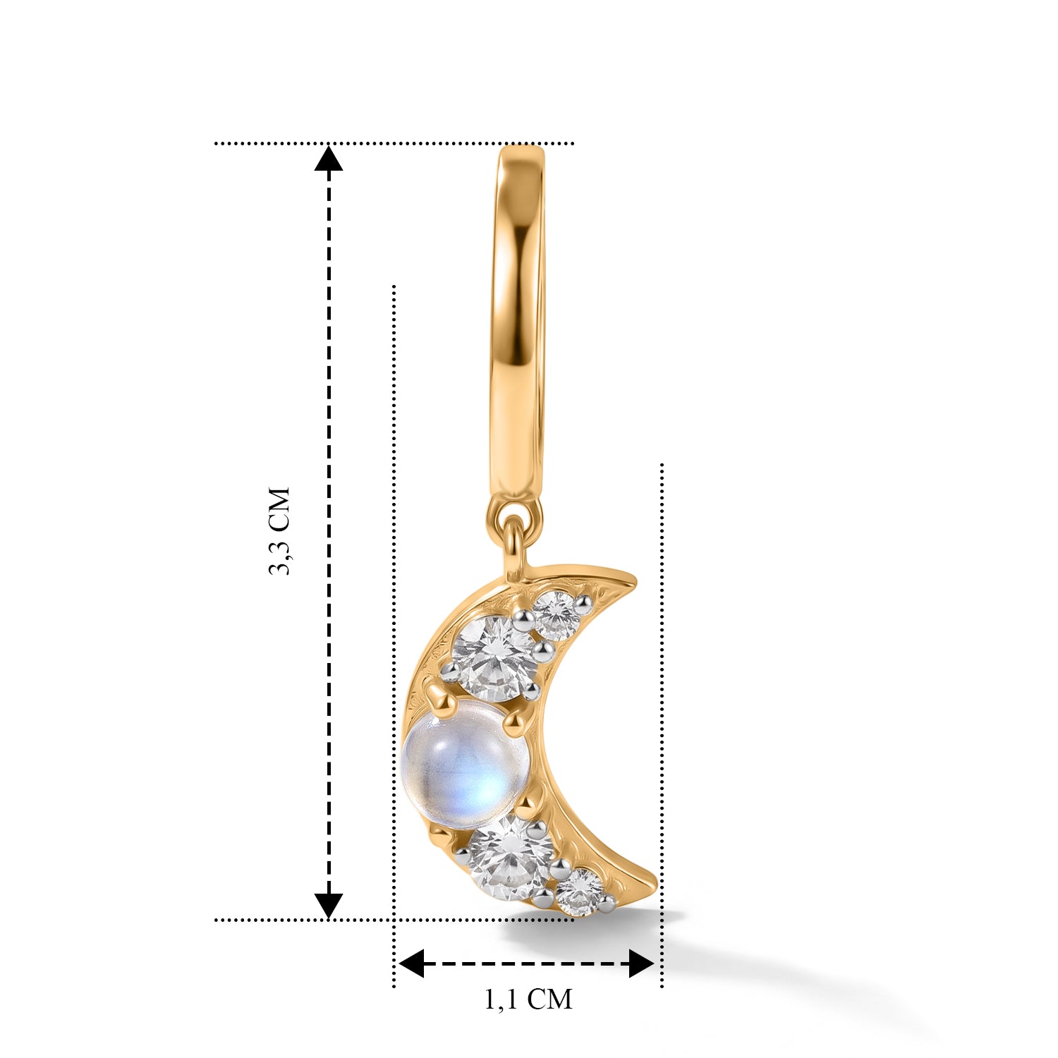 D'Joy Regenbogen Mondstein, Weißer Zirkon Ohrringe 925 Silber Gold ca. 2.43 ct