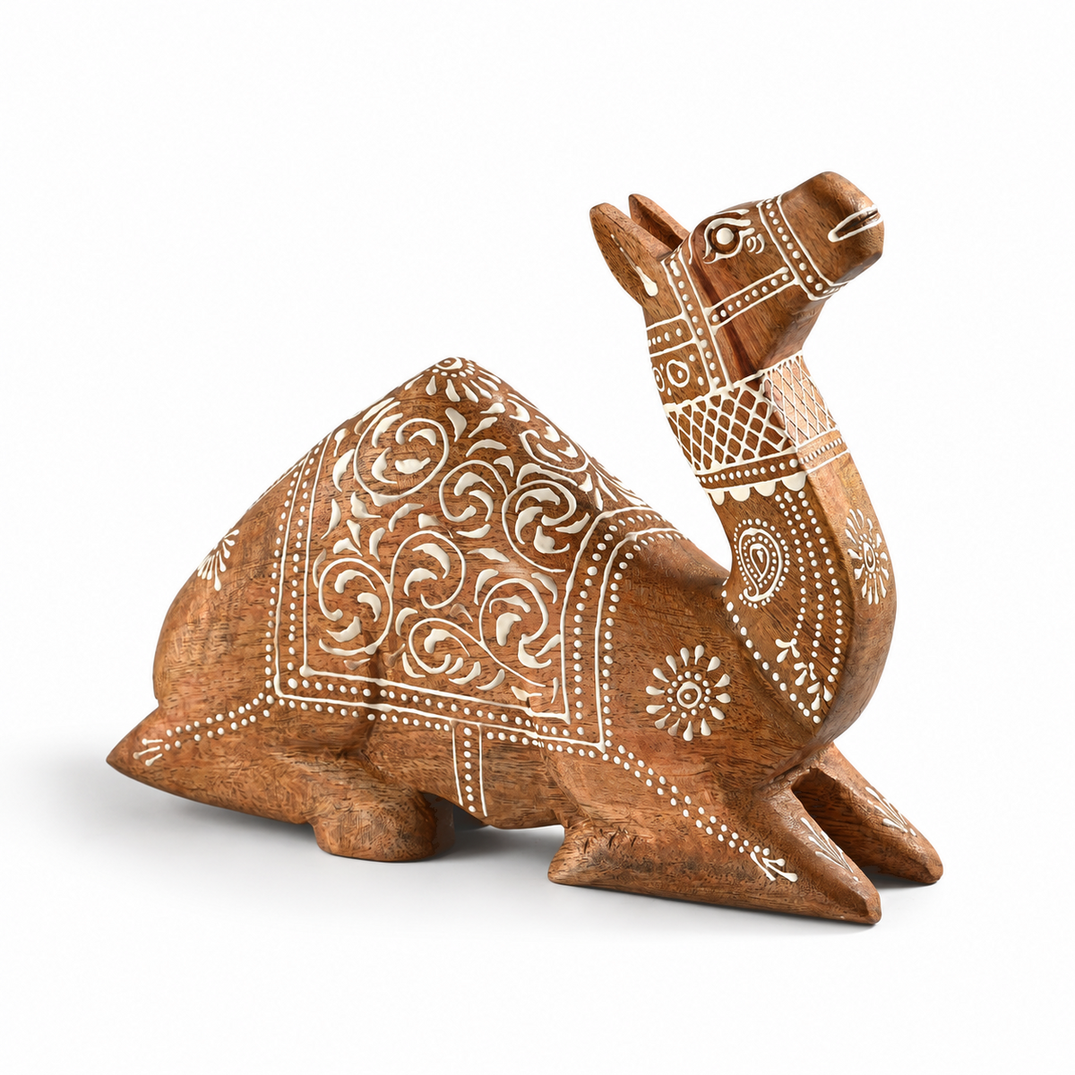 Bliss & Beyond Hand Painted Cone Work Camel Figurine Size- 25.5X7.62X20.32 Cm  Color-White Washed
