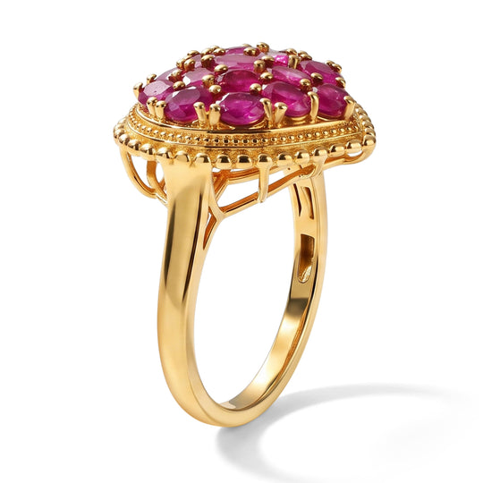 EverTrue afrikanischer Rubin Herz Cluster Ring, Bronze mit Gelbgold E-Beschichtung - 4,45 ct.