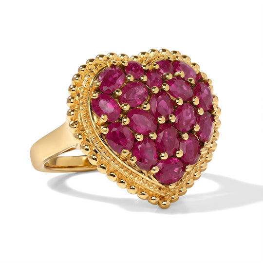 EverTrue afrikanischer Rubin Herz Cluster Ring, Bronze mit Gelbgold E-Beschichtung - 4,45 ct.
