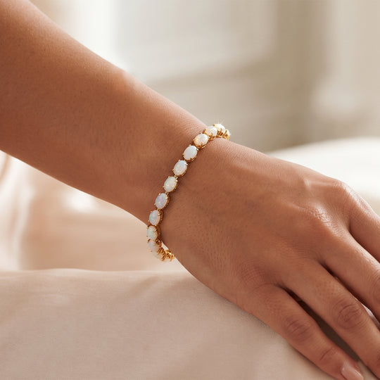 D'Joy AA natürliches, äthiopisches Welo Opal 20cm Armband, 925 Silber 750 Gelbgold Vermeil - 13,26 ct.