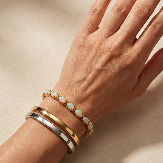D'Joy AA natürliches, äthiopisches Welo Opal 20cm Armband, 925 Silber 750 Gelbgold Vermeil - 13,26 ct.
