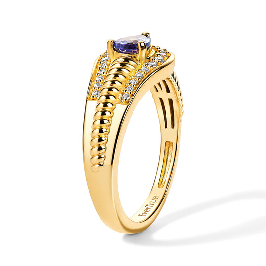 EVER TRUE AA Tansanit, Weißer Zirkon Ring 950 Kupfer (Größe 21.00) ca. 0,63 ct