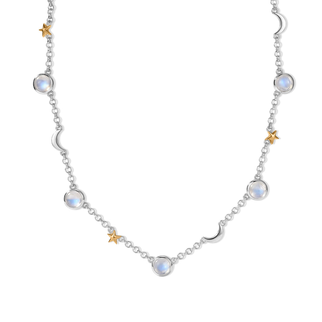 D'Joy Regenbogen Mondstein Halskette ca. 45 cm 925 Silber Rhodiniert ca. 11,00 ct.