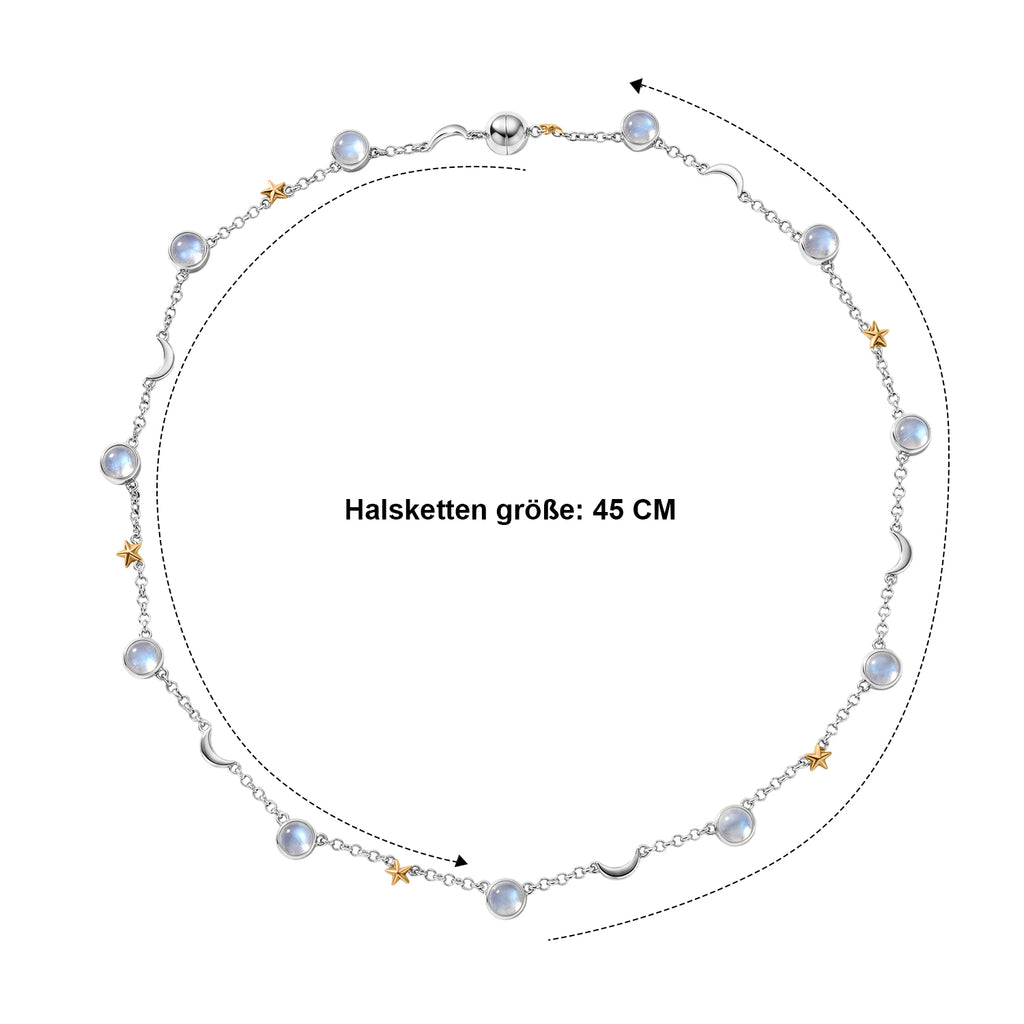 D'Joy Regenbogen Mondstein Halskette ca. 45 cm 925 Silber Rhodiniert ca. 11,00 ct.
