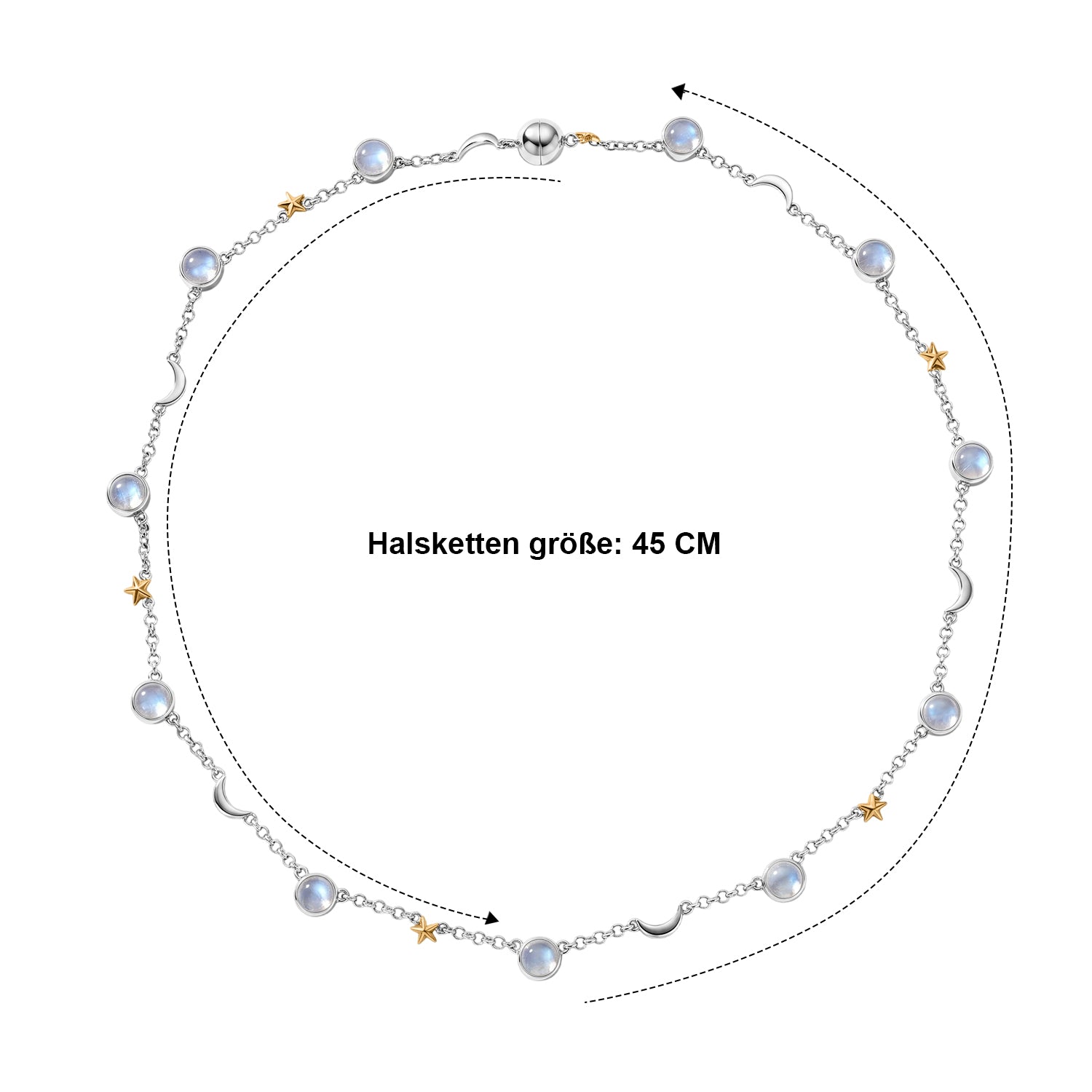 D'Joy Regenbogen Mondstein Halskette ca. 45 cm 925 Silber Rhodiniert ca. 11,00 ct.