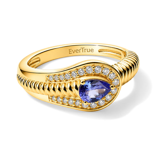 EVER TRUE AA Tansanit, Weißer Zirkon Ring 950 Kupfer (Größe 21.00) ca. 0,63 ct