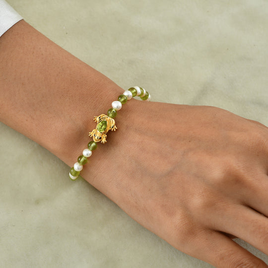 GP Trionfo Kollektion  - Peridot, Süßwasser Perle (5mm) Armband ca. 19 + 2 cm Extender 925 Silber 750 Gelbgold vermeil 26.17 ct