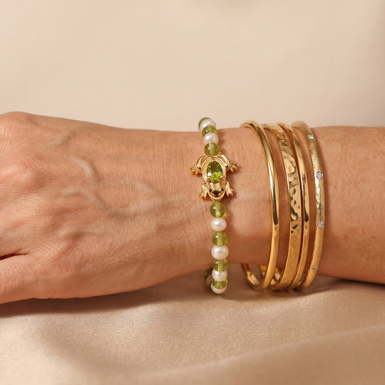 GP Trionfo Kollektion  - Peridot, Süßwasser Perle (5mm) Armband ca. 19 + 2 cm Extender 925 Silber 750 Gelbgold vermeil 26.17 ct