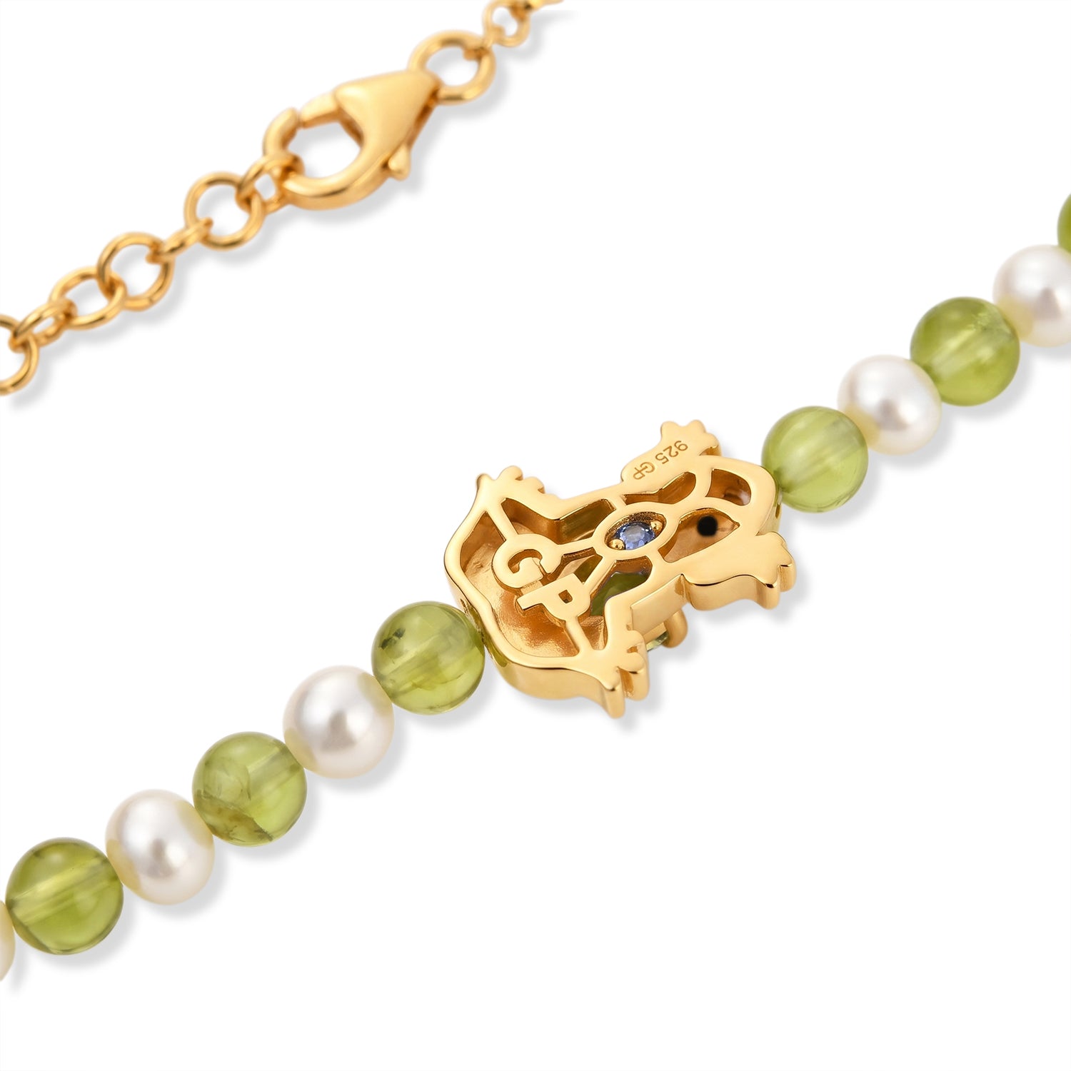 GP Trionfo Kollektion  - Peridot, Süßwasser Perle (5mm) Armband ca. 19 + 2 cm Extender 925 Silber 750 Gelbgold vermeil 26.17 ct