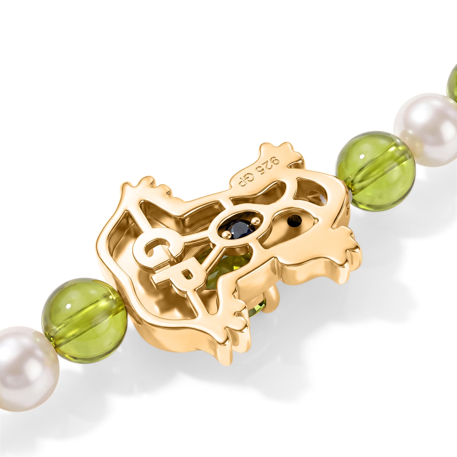 GP - Peridot, Süßwasser Perle (5mm) Armband ca. 19 cm 925 Silber 750 Gelbgold vermeil