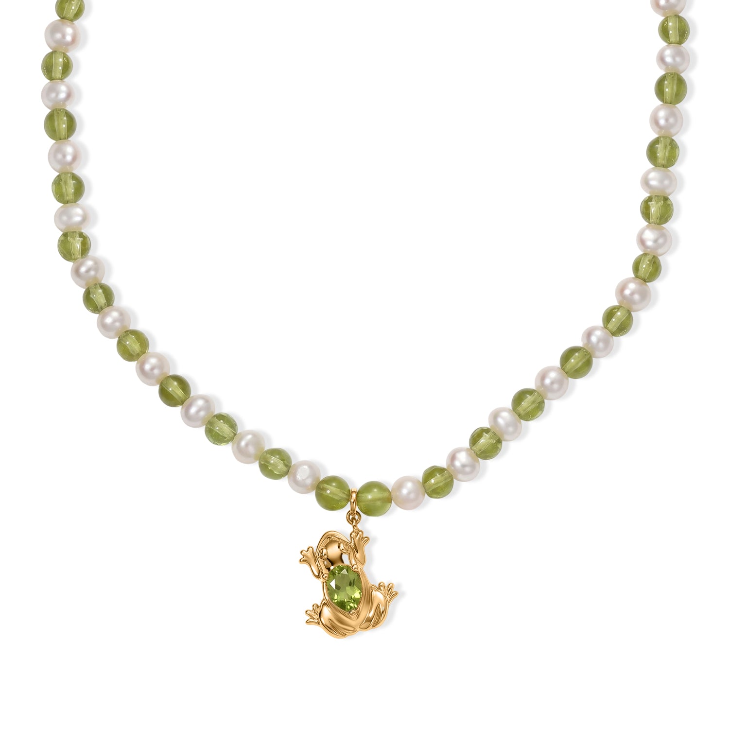 GP - Süßwasser Perle (5 mm), Peridot Halskette ca. 45 cm 925 Silber 750 Gelbgold vermeil