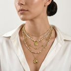 GP - Süßwasser Perle (5 mm), Peridot Halskette ca. 45 cm 925 Silber 750 Gelbgold vermeil