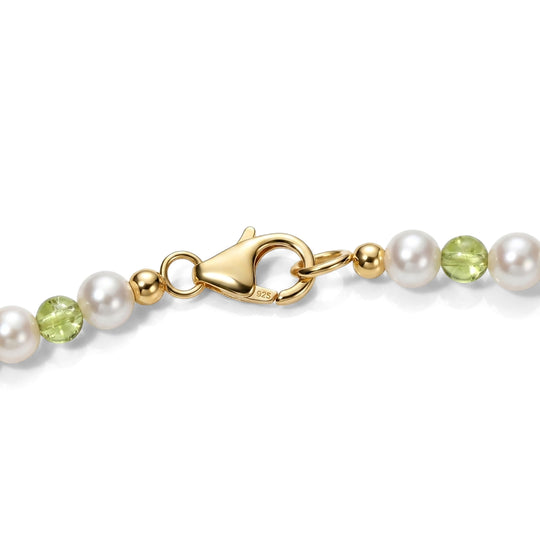 GP - Süßwasser Perle (5 mm), Peridot Halskette ca. 45 cm 925 Silber 750 Gelbgold vermeil