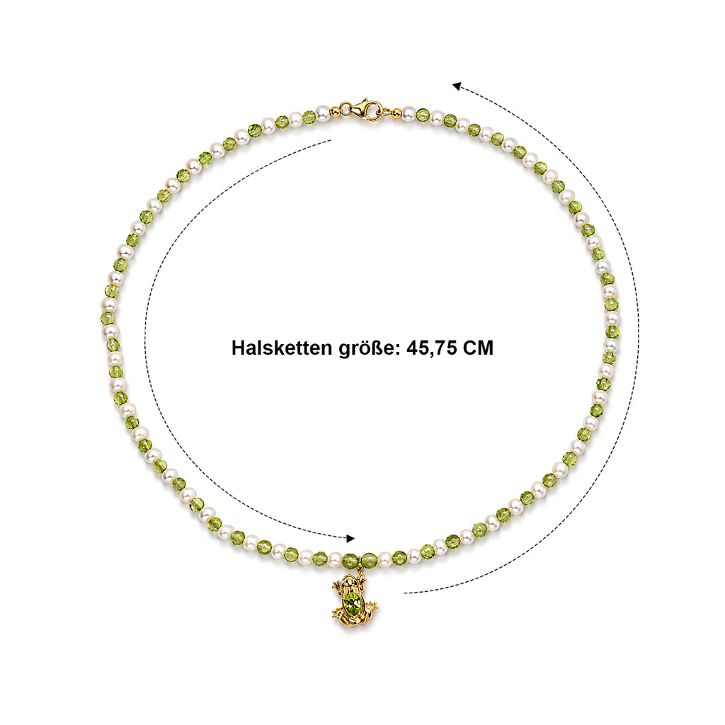 GP - Süßwasser Perle (5 mm), Peridot Halskette ca. 45 cm 925 Silber 750 Gelbgold vermeil