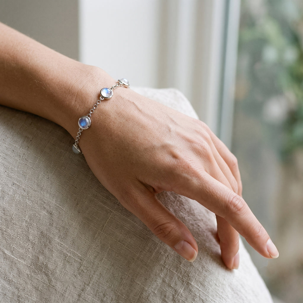 EVER TRUE Regenbogen Mondstein Armband ca. 19 cm 950 Kupfer ca. 9,75 ct.