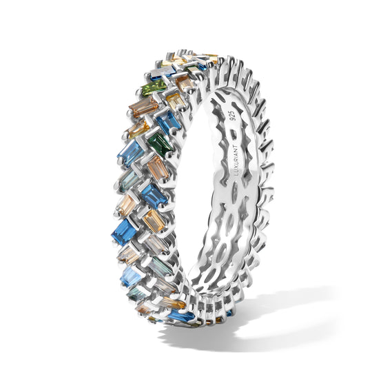 LUXURIANT DIAMOND - Lab Grown Grüner Diamant SGL zertifiziert SI-GH, Lab Grown Blauer Diamant Ring 925 Silber Rhodiniert (Größe 18.00) ca. 1,02 ct