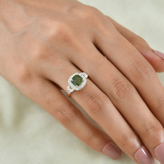 LUXURIANT  (10-16 Werktage Lieferzeit)  2,22 ct. AAA grüner Saphir und Labor Diamant Ring in 417 Gold