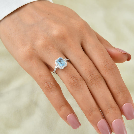 LUXORO AAA Santamaria Aquamarin, Weißer Diamant Ring 417 Gold (Größe 18.00)   (10-16 Werktage Lieferzeit) ca. 1,83 ct