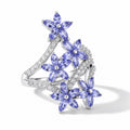 D'Joy AA Tansanit und Zirkon floraler Ring, 925 Silber rhodiniert - 2,87 ct.