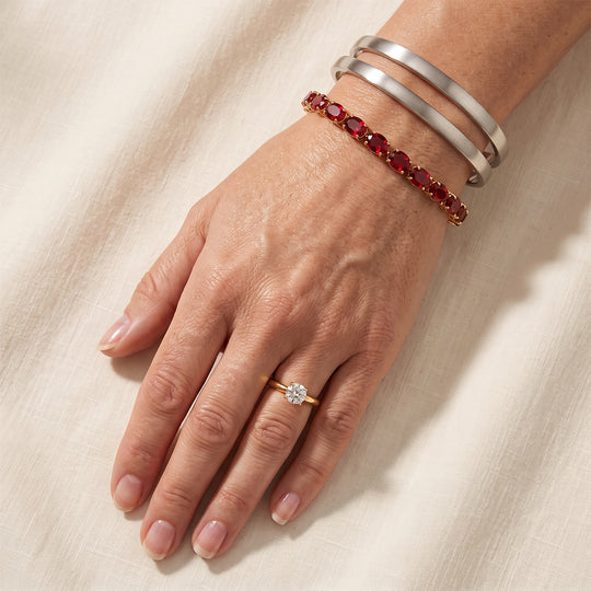 D'Joy Rubin Feuer Triplett Quarz und Diamant 20cm Armband, 925 Silber 750 Gelbgold Vermeil - 25,45 ct.
