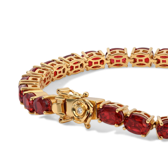 D'Joy Rubin Feuer Triplett Quarz und Diamant 20cm Armband, 925 Silber 750 Gelbgold Vermeil - 25,45 ct.