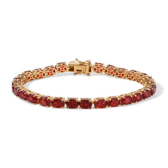 D'Joy Rubin Feuer Triplett Quarz und Diamant 20cm Armband, 925 Silber 750 Gelbgold Vermeil - 25,45 ct.