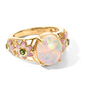 GP Italienischer Garten Kollektion - AA Natürlicher, äthiopischer Welo Opal, Natürlicher Chromdiopsid Ring Mit Pinker Emaille 925 Silber 750 Gelbgold vermeil (Größe 17.00) ca. 3.05 ct