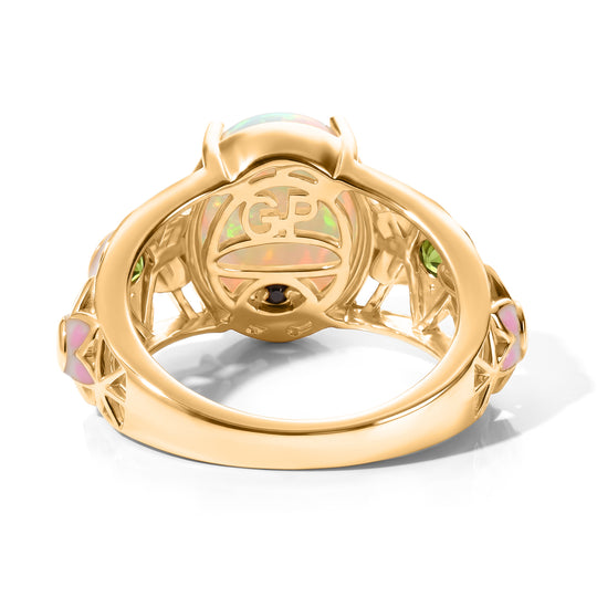 GP Italienischer Garten Kollektion - AA Natürlicher, äthiopischer Welo Opal, Natürlicher Chromdiopsid Ring Mit Pinker Emaille 925 Silber 750 Gelbgold vermeil (Größe 20.00) ca. 3.05 ct
