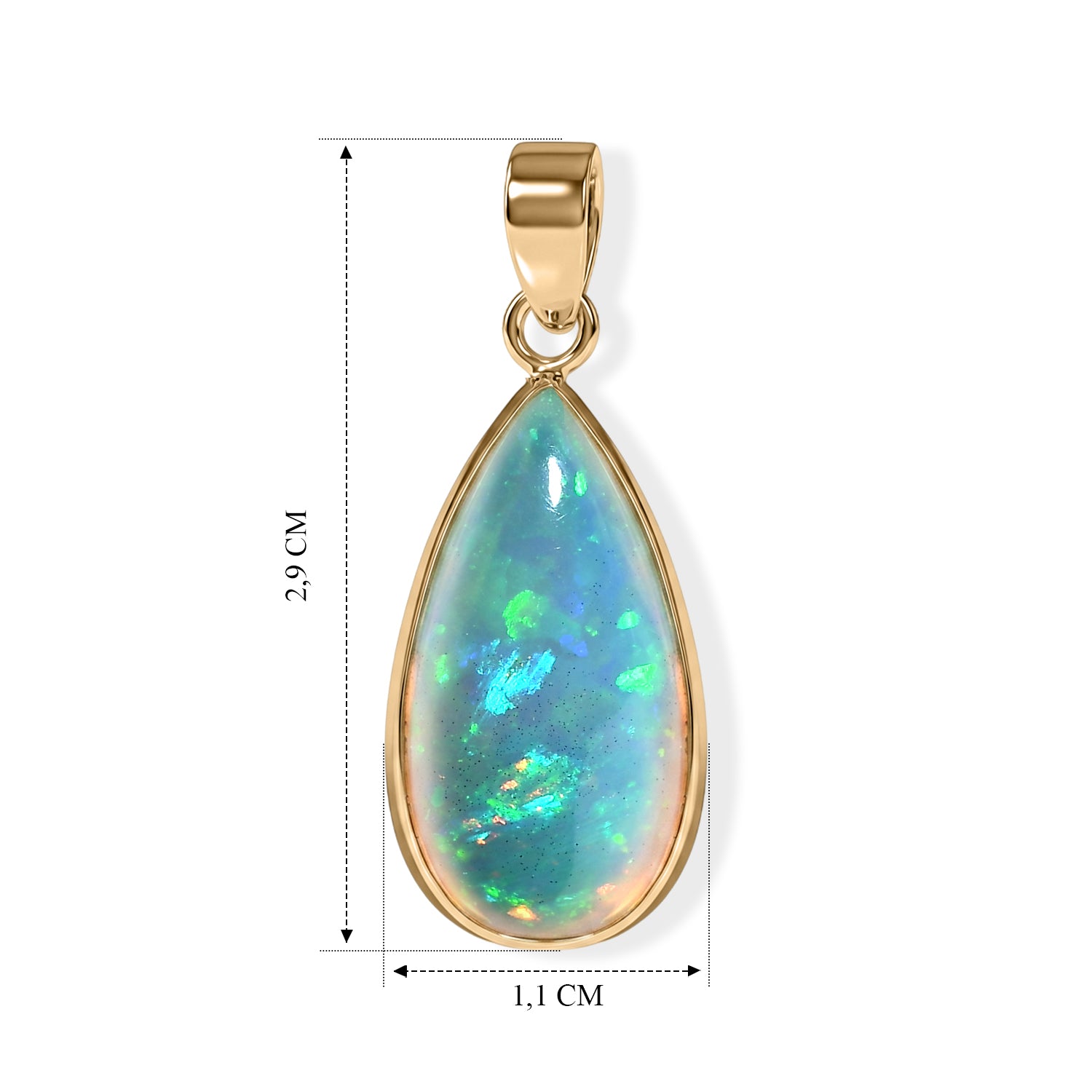 AAA Natürlicher, äthiopischer Welo Opal (Tropfen 20x10mm) Anhänger 375 Gold ca. 5.84 ct