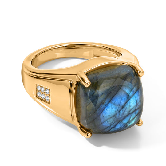 EverTrue AAA Labradorit und Zirkon Ring, Bronze mit Gelbgold E-Beschichtung - 8,18 ct.