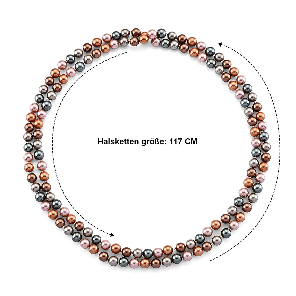 Mehrfarbige Muschelkernperlen 117cm Halskette